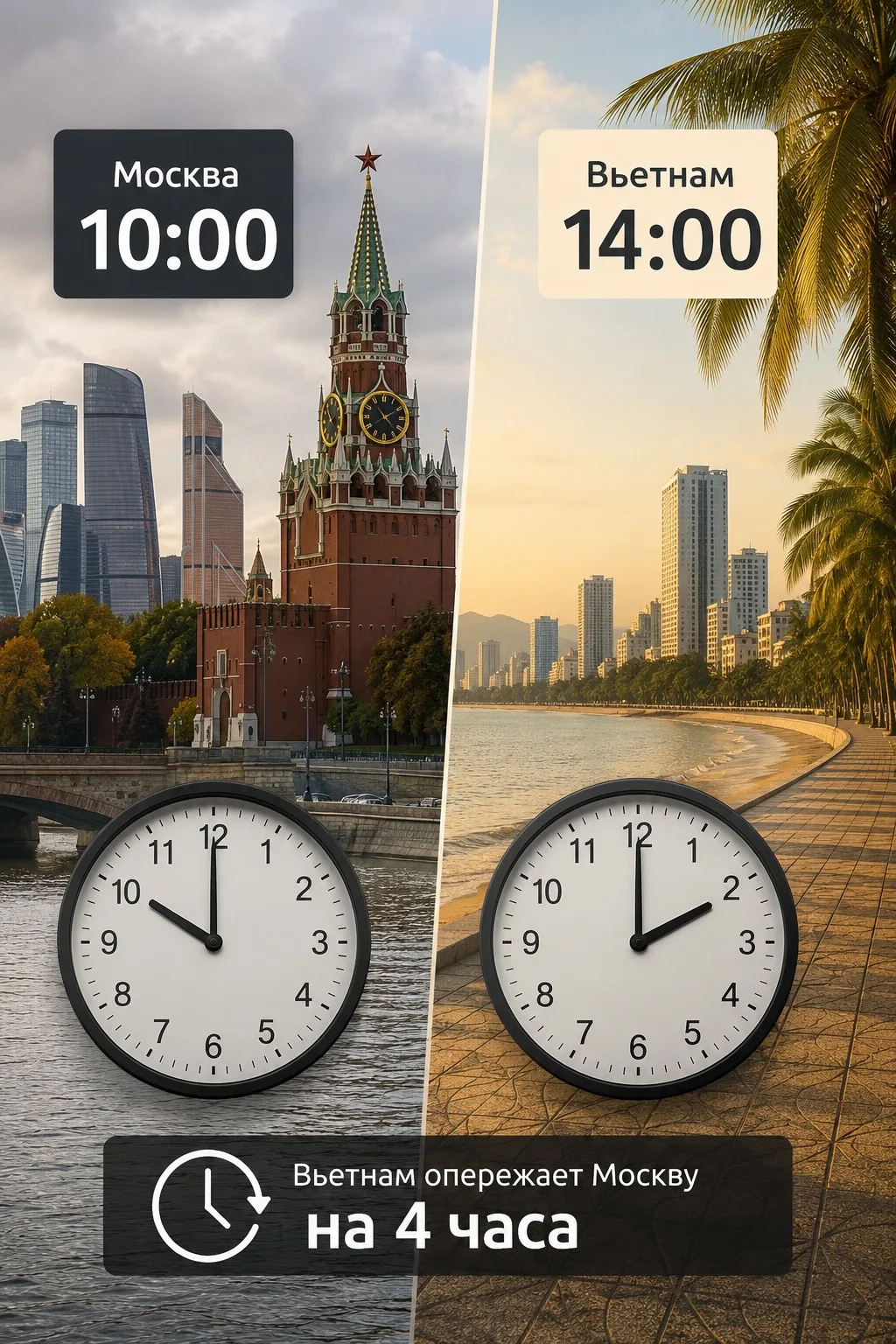 Разница во времени между Москвой и Вьетнамом